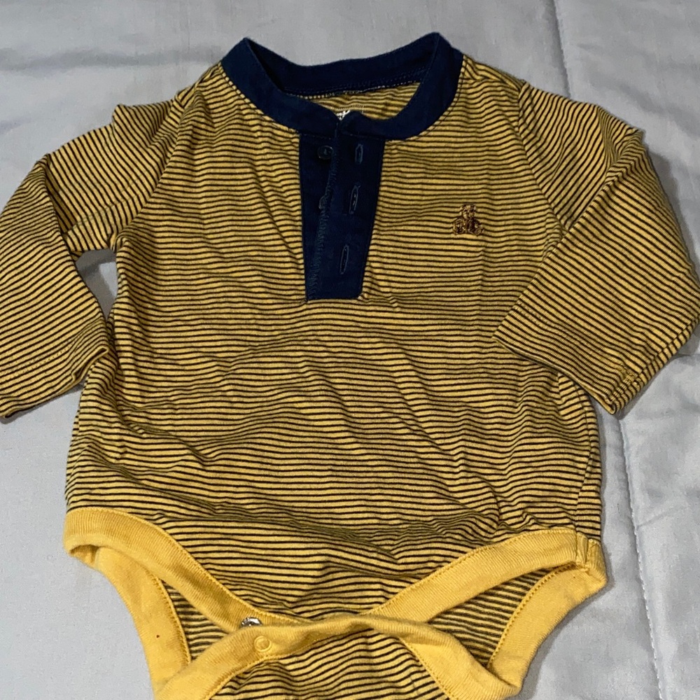 GAP Yellow and Navy Striped Bodysuit